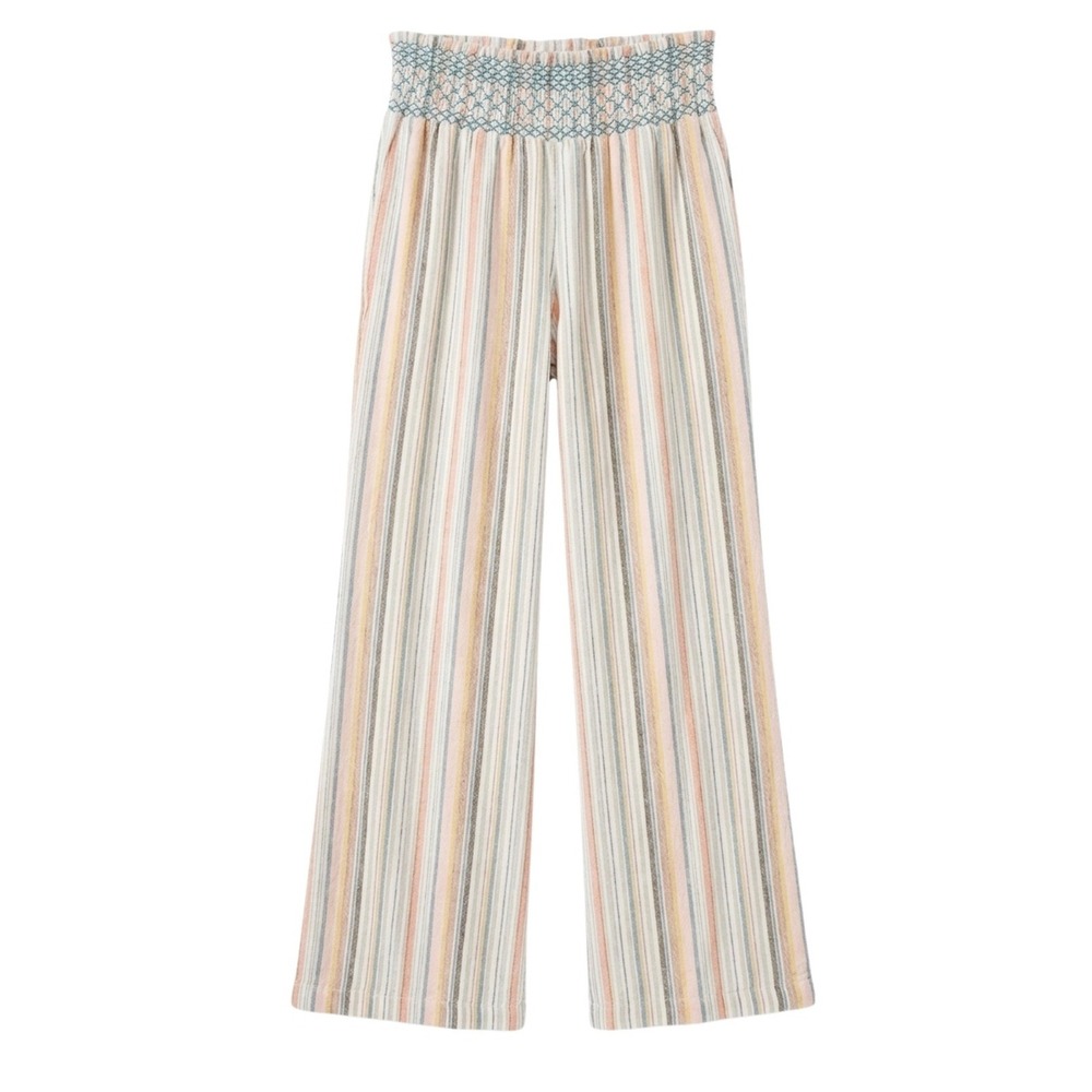 Rocks & Indigo‎ Striped Wide Leg Linen Blend Smocked Waist Pants Medium
